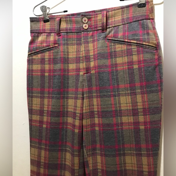 Anthropologie Essential Pink Check Plaid Flare Trousers US 2 - Picture 7 of 10